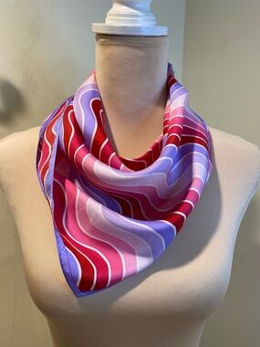 Talbots Pink, Red & Lavender Wave Silk Neck  Scarf
